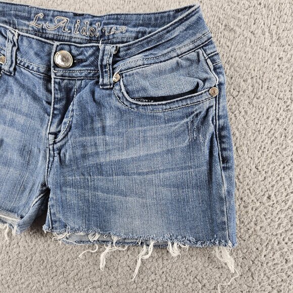 LA Idol Jean Shorts Womens 30 (29x2) Blue Jorts Cut Offs Embellished Embroidered - Picture 5 of 16